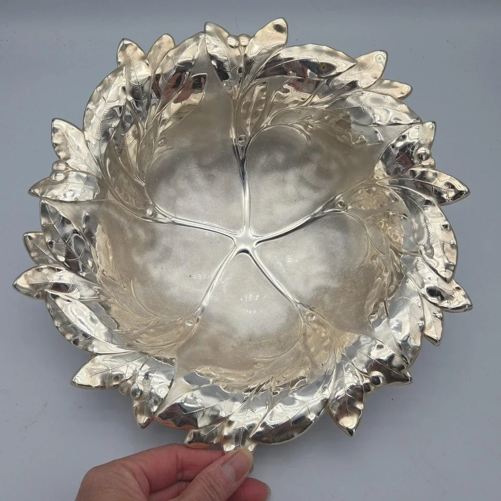 Vintage 1960s WMF Ikora Silver Plated Laurel Leaf Footed Bowl 10.5" MCM Germany - Picture 6 of 15